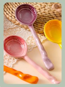 Creative Ceramic Long Handle Spoon Cute Soup Spoon Baby Home Use Soup Spoon Rice Spoon Dessert Spoon Colorful Dining Utensils