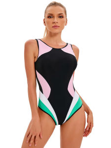 2024 New Color Patchwork Sport Swimwear Women Plus Size One Piece Swimsuit Female Professional Surfing Suits Swimming Suit 3XL