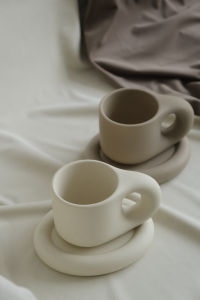 Chubby Funny Coffee Mug Novelty Cute Cup and Saucer Matte Crème 265 ml WENSHUO HOME