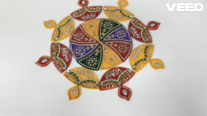 Traditional Handcrafted Acrylic Rangoli Set | Reusable Diwali Floor Decor with Stone Work | Festive Home Decoration (Size - 13 inches | Set 16 Pcs)