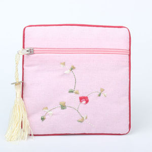 Cotton and Linen Embroidery Bracelet Bag Beeswax Crystal Jade Bag Card Holder Coin Purse Silk Pouch Hand Bead Buddha Beads Square Zipper Bag