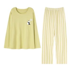 Bộ đồ ngủ MiiOW cho nữ làm bằng cotton tay dài quần dài in họa tiết cổ tròn