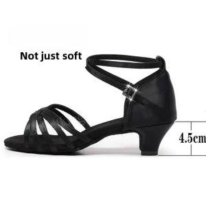 Latin Dance Shoes Womens Adult Summer Soft Bottom mid Low High Heel Professional Childrens White Kids Dancing Shoes New Model Beginner