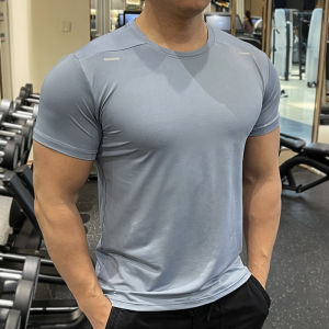 Sportswear Men Workout Clothes Silm Casual Quick Drying Clothes Stretch T-shirt Mens Summer Ice Silk Solid Color Coach Short Sleeve