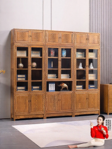 XIANMINGYUAN | Tủ Sách Gỗ Hoa Hồng với Cửa Kính