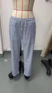 Quần Nữ Mùa Xuân Hè Kiểu Nhật Hàn Chất Liệu Polyester Dệt Kim Dáng Rộng Kẻ Sọc Cạp Chun Dài Đến Mắt Cá Chân Phong Cách Thường Ngày