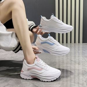 Comfortable Running Shoes for Women Dad Sneakers Street Style Spring Summer Fashion Cross Buckle round Toe mid Heel PU Material