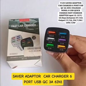 V139 SAVER ADAPTOR CAR CHARGER 6 PORT USB QC 3A 6IN1 COLOKAN MOBIL 6 USB QUICK CHARGE FAST CHARGER