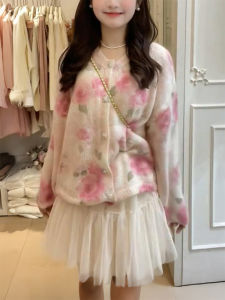 QINGNAER | Gentle Romantic Sweet Rose Dye Soft Sweater