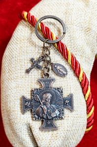 St. Benedict Embossed Square Cross Medal Back to back Crucifix and Miraculous Medal Bronze for Protection Against Evil for Keys