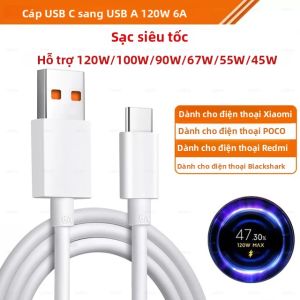 Cáp USB Type C 6A 120W Turbo Fast Charger 90W 67W Cho Xiaomi Mi 17 15 14 13 Pro 12 Ultra Poco X7 Redmi Note A5 Black Shark 5 - Tùy Chọn 1m/1.5m/2m