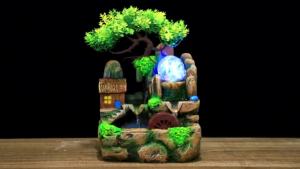 Led Lights Resin Rockery Flowing Water Fountain Lucky Feng Shui Wheel Office Desktop Ornaments With Nebulizer Home Decoration