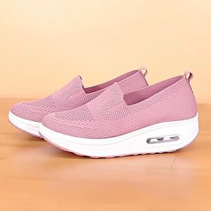 Womens White Slip On Shoes Breathable Rubber Sneakers Wedge Shoes for Lady Casual Comfy Shoes