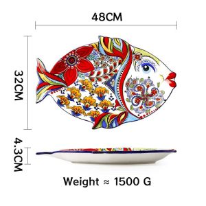 OMK American Style Hand-painted Underglaze Ceramic 19 inch Oversized Salad Plate Fish Shape Serving Plate Dinner Plate Home Decoration