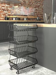 Rak Dapur Multifungsi Rak Buah Dan Sayuran Storage Box Roda Keranjang Troli