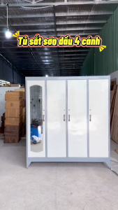 TỦ SẮT SƠN DẦU TREO ÁO QUẦN 4 CÁNH CAO 1M8 NGANG 1M6 - GIAO NHANH HCM