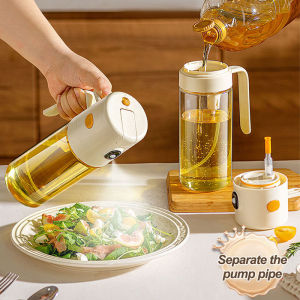 New 2 in 1 Oil Sprayer Bottle Dual-purpose Oil Dispenser Kitchen Household Glass Leak-proof Oil Can Pot