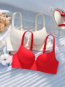 Red Zodiac Horse Year Womens Underwear Set Wireless Seamless Bra And Panties for Bride Young Female V-Style Four Seasons Use