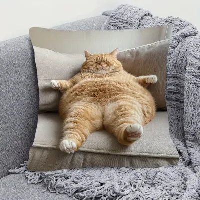 Retro Chic Fat Cat Print Pillowcase Modern Style Durable and Soft Polyester Fiber Cushion Pillow Cover Decoration