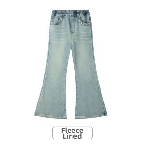MUCMUKN | Vintage Wash Flared Denim Jeans Integrated Fleece