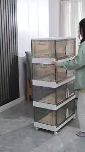 Stackable Organizers Folding Storage Cabinet with Wheel Cabinet Transparent  Multipurpose Storage Cabinet Clothes Toys Organizers