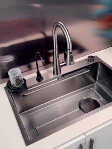 Pasiano Kitchen Sink 304 Stainless Steel Sink Waterfall Multifunction Worksta Sinki Dapur &10 Accessories