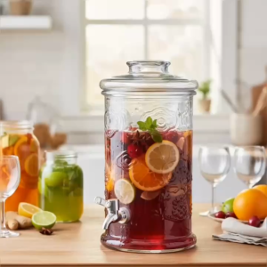 Bình Thủy Tinh Ngâm Rượu 8L Có Van Tiện Lợi - Bình Đựng Nước Hoa Quả TR8LV Dáng Trụ Hoạ Tiết Rồng Nổi 3D Sang Trọng
