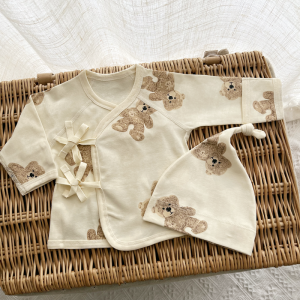 Pure Cotton Kimono Style Infant Romper for Boys And Girls Spring Autumn Season Long Sleeve Button up Baby Bodysuit Korean Style