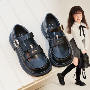 Princess Style Black British Style Single Shoes for Girls Childrens Spring Autumn Leather Shoes round Toe Wear Resistant Rubber Sole