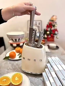 SMEG Knife kitchen knife set 7-Piece Knife holder Household Stainless Steel Vintage Western Knives set pisau dapur set