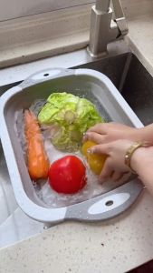 3 IN 1 Foldable Chopping Board Sink Cutting Board Drain Basket Colander Kitchen Chop Board Papan Pemotong