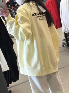 Áo Nỉ Không Mũ Màu Cam Dệt Kim Dáng Rộng Cho Nữ Mùa Thu Đông Phong Cách Mỹ Cổ Điển Có Lót Lông Cừu in Họa Tiết Dài Tay