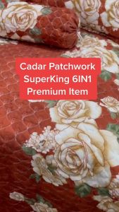 "100% Cotton Super King Cadar Patchwork 6 in 1 Bedsheet - 875 Thread Count, Soft and Cool Fabric with Attractive Designs - Includes 4 Pillow Cases, 1 Bolster Case, and 1 Bedsheet - Fast Delivery from Selangor"
