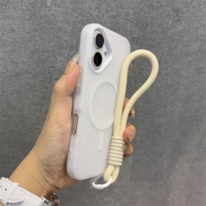 szhaiyu | Candy Cute Skin Feel 2 in 1 Magnetic Phone Case for iPhone 11 12 13 14 15 16 17 Pro Max Plus Hand Wrist Strap Matte Cover