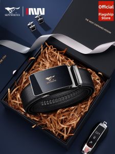 SEPTWOLVES | Genuine Leather Auto Buckle Mens Belt for Dad