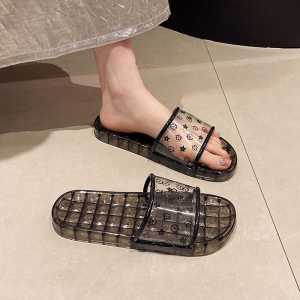 รองเท้าแตะ PVC แบบสวมใส่สบายสำหรับผู้หญิงในฤดูร้อน รองเท้าแตะแบบโปร่งใส กันลื่น กันน้ำ ใส่ในห้องน้ำ บ้าน สไตล์เรียบง่าย ไม่มีสายรัด