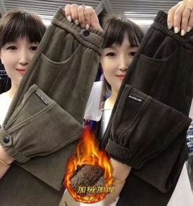 Womens Fleece Lined Thickened Harlan Pants High Waist Sports Casual Sweatpants All Match Slimming Cuffed Pants Autumn Winter Outerwear