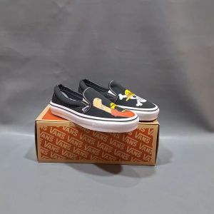 SEPATU VANS21 SLIP ON VAULT CLASIC ANAHEIM KARAKTER ONE PEACE LUFFY HITAM PUTIH KANVAS 36-43