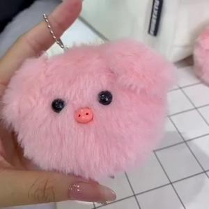 Creative Pink Pig Head Doll Bag Charm Plush Keychain Girls Friends Couple Decor Accessories