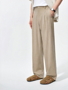 MIANXIANSHENG | Retro Style Fine Wool Blend Straight Leg Trousers Lightweight And Breathable