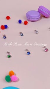 Her Jewellery Birth Stone Moon Earrings - Luxury Crystal Embellishments plated with 18K Gold