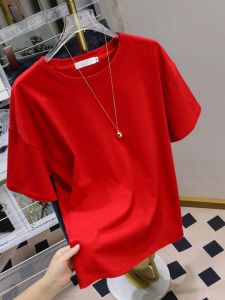 SUSHOUWANGE | Chinese New Year Lucky Color Red Pure Cotton Loose Fit Big Size Round Neck Underwear T-shirt