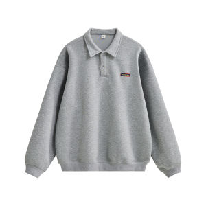 Retro Polo Neck Sweatshirt Mens Basic Solid Color Long Sleeve Casual Loose Fit Spring Autumn Versatile Youth Trend Cotton Polyester Blend