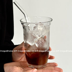 Transparent Simple Glass Cup Drinking Water Coffee Beverage Ice Latte Juice Cup round Shape Vintage Style Orange Brand