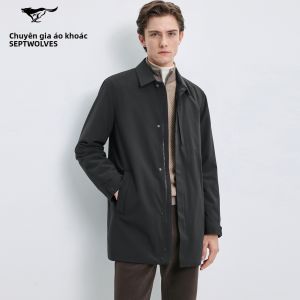 SEPTWOLVES | Áo Khoác Dài Trench Coat Doanh Nhân Cổ Ve Lông Cừu Cao Cấp Mid-Length