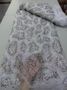 African Lace Fabric 2026 High Quality French 3D Flower Sequins Embroidery Beads Tulle Lace Fabric for Party Dress AT2934