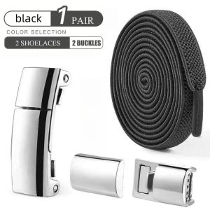 No-Tie Elastic Shoelaces (1-Pair) with Metal Buckles for Slip-On Wear with Sports & Board Shoes