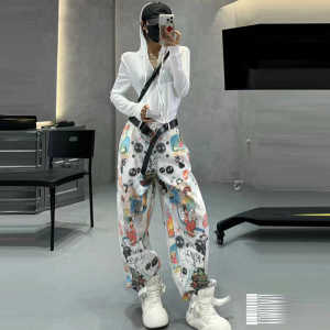 White Casual Wide Leg Pants Street Style Hip Hop Cuffed Beach Trousers Low Waist Loose Fit Women Summer Fashion Cotton