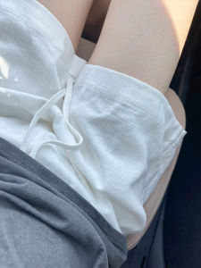 White Cotton Linen Sports Shorts Womens Summer New Elastic Waist Drawstring Hot Pants Small Size Wide Leg Five-Quarter Pants