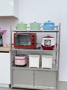 COHF 5-Tier Stainless Steel Kitchen Storage Rack | Freestanding Shelf with Cabinet | Heavy Duty Organizer for Home | Kitchen Appliance Storage Rack